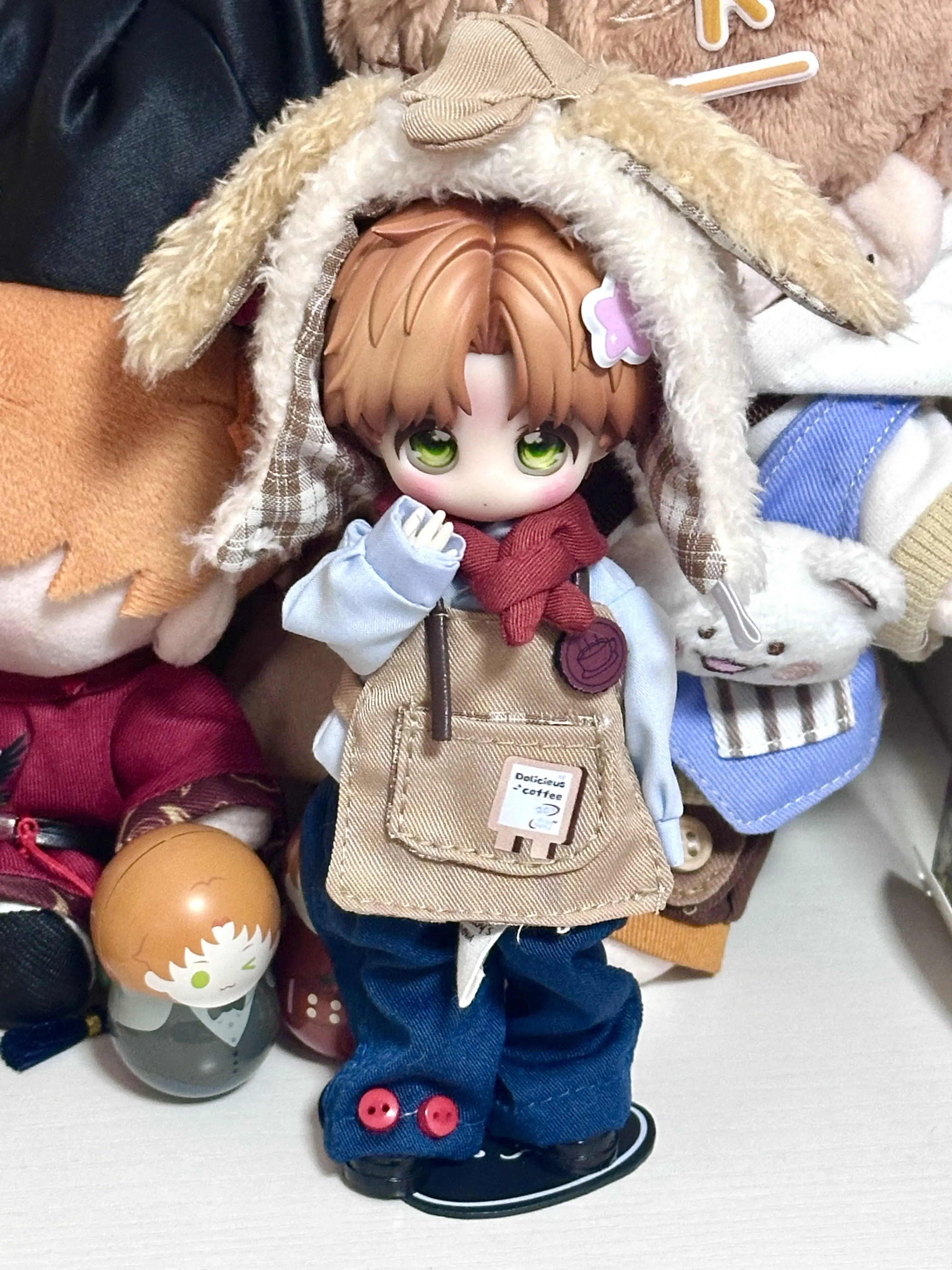 

Doll Clothes Puppy Barista Style Cute Hooded Top Apron Pants Outfit Set For 12 Points Scale Bjd Ob11 Uf12 1/12 Scale Bjd