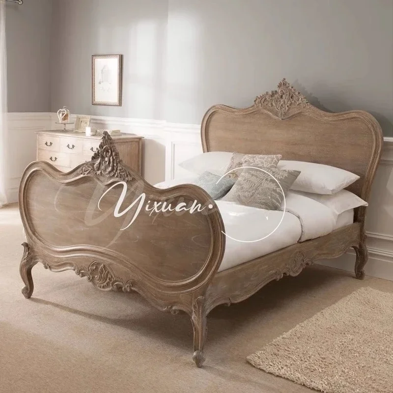 European solid wood white old 1.8 bed French rural retro carved wedding bed