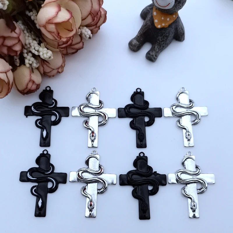 5pcs Diablo Gothic Jewelry Cross Snake Red Oil Drop Handmade Accessories Punk Jewelry 30*41mm