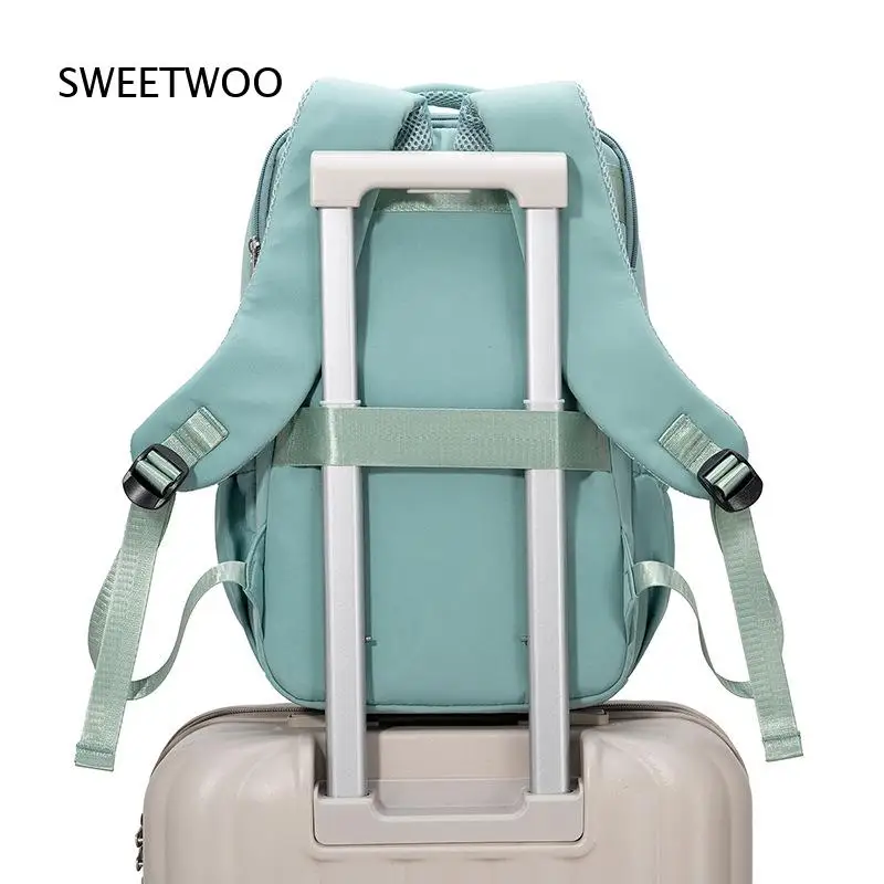 Light Green Nylon Travel Backpack Large Capacity Laptop Daypack Water Resistant School Bag with Side Pockets