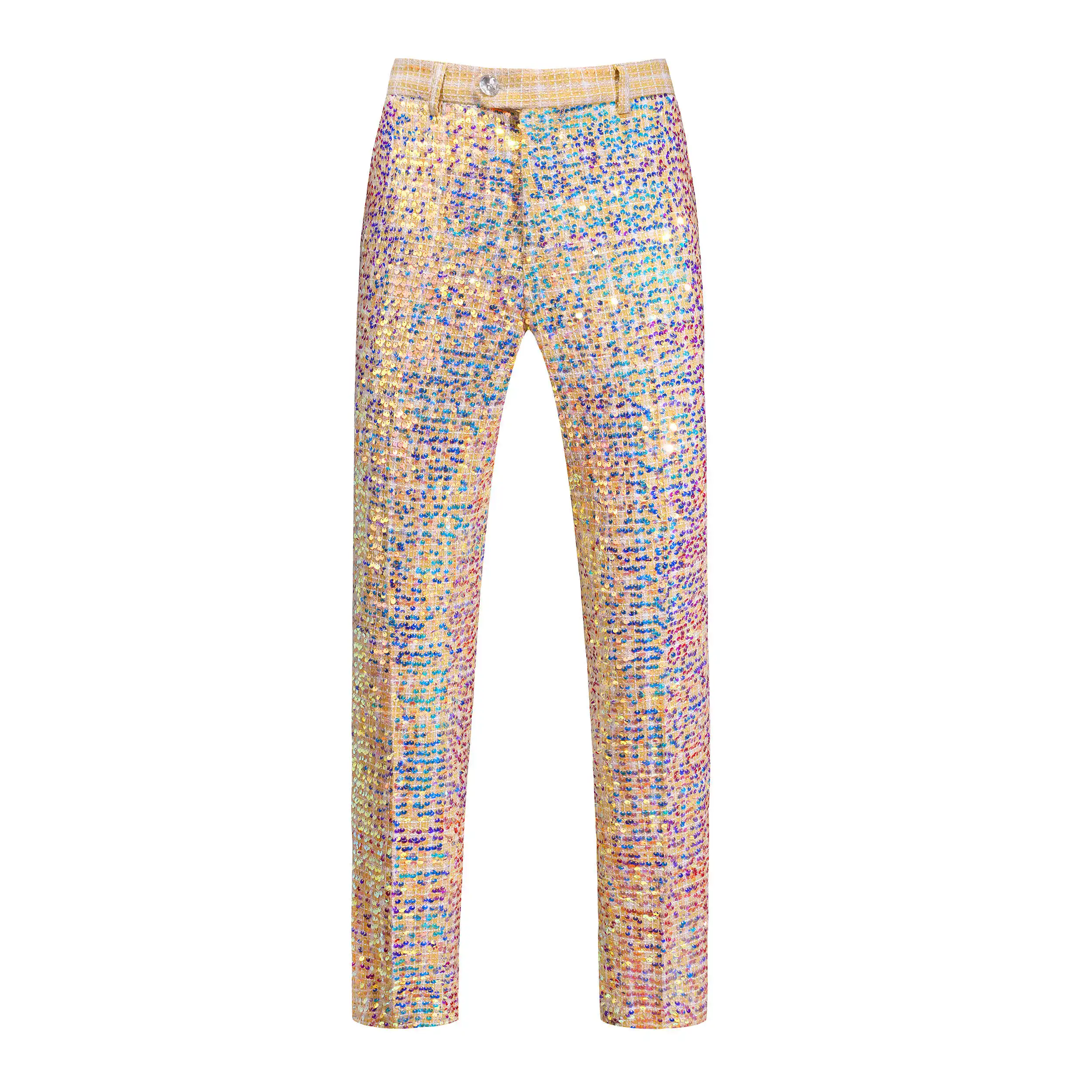 

Luxury Gold Color Sequins Man Pants High Quality Slim Fit Straight Men Trousers Fashion Stage Performance Costumes Formal Wear