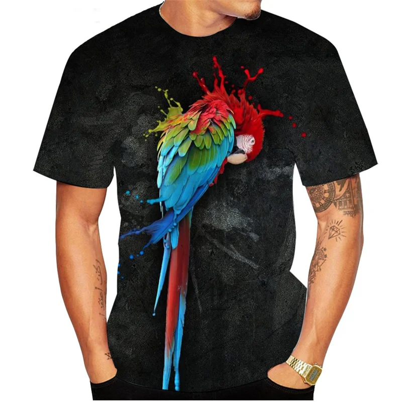 

3D Printed Parrot Animal T Shirt For Men Funny Cool Pattern Tees Summer Harajuku Loose Round Neck Tops Short Sleeve Kid T-Shirts