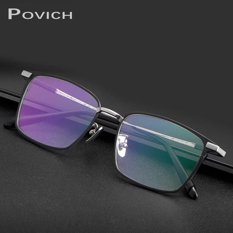 

POVICH Fashion Pure Titaniun Men Glasses Frame Business Optical Prescription Eyeglasses Myopia Hyperopia Male Full Eyewear