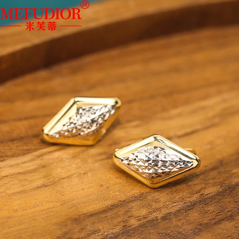 18K Gold Stud Earrings for Women White\Yellow Gold Colour Rhombus Hoops Earrings 10.3mm Wide Luxury Couples Party Jewelry Gift