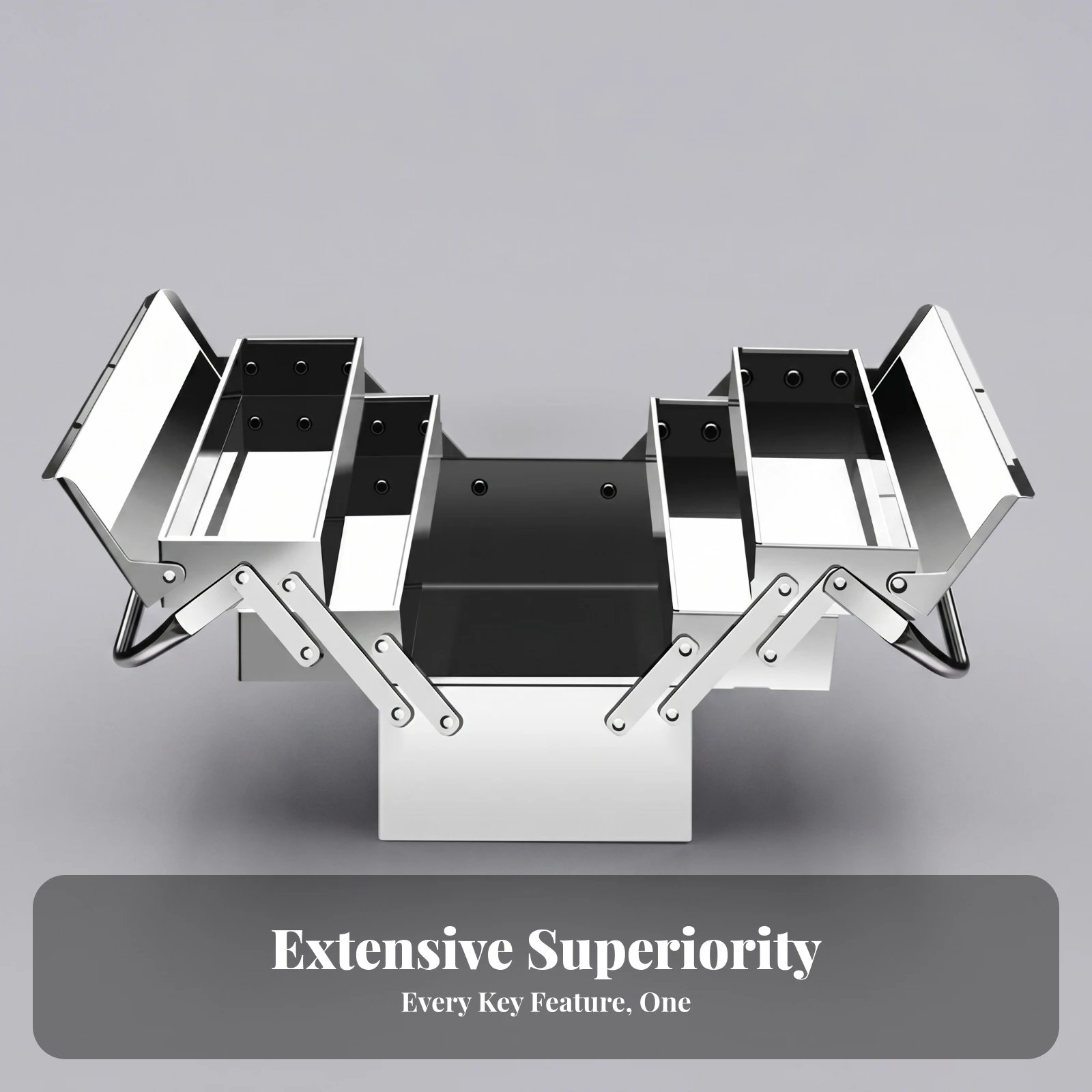 Portable Metal Toolbox Riveted Construction Stainless Steel Toolbox Folding Tool Box Silver Finish