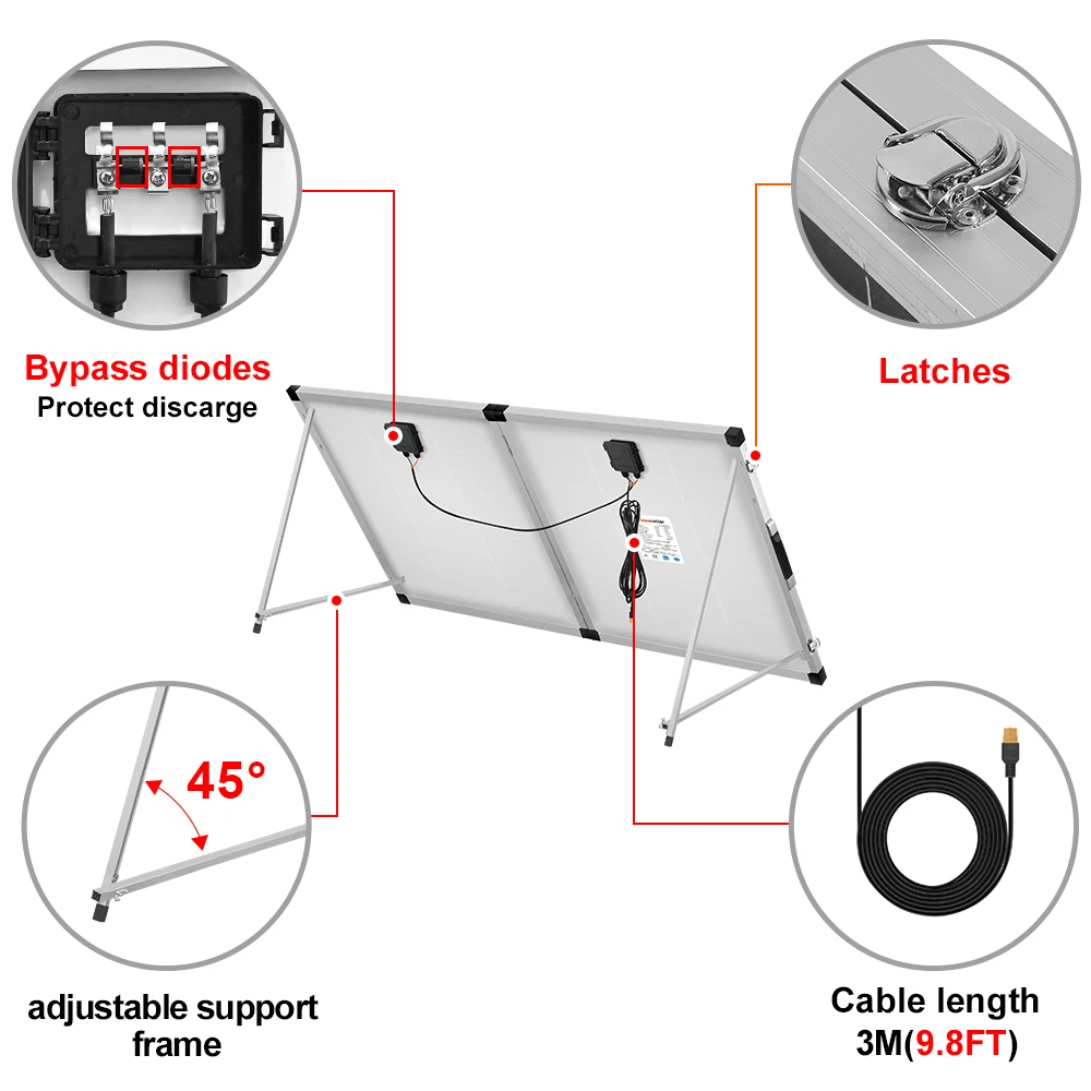 DOKIO 18V 200W Rigi Faltbares Solarpanel +20A 12V Laderegler Faltbare Photovoltaik-Zellenpaneele/System-Ladegerät Komplettset – Detail 4