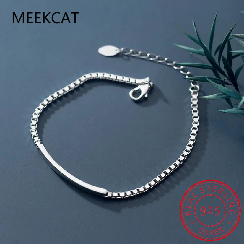Authentic 925 Sterling Silver Fashion Arc Curved Piece Box Chain Bracelet for Women Wedding Party S925 Jewelry Pulseiras DA1173