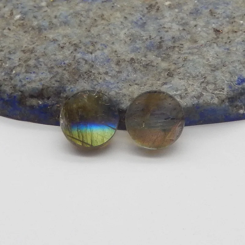10mm 2PCS Natural Stone Round Labradorite Cabochon High Quality Polished for Handmade Jewelry Gemstone DIY Marking