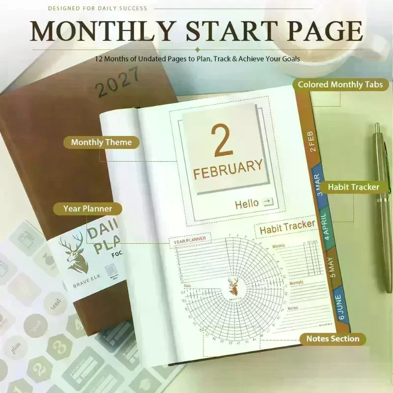 English 2027 Schedule Planner Notepad Wear-resistant Efficiency A5 Agenda Planning Notebook Simple Portable To-do List Notebook