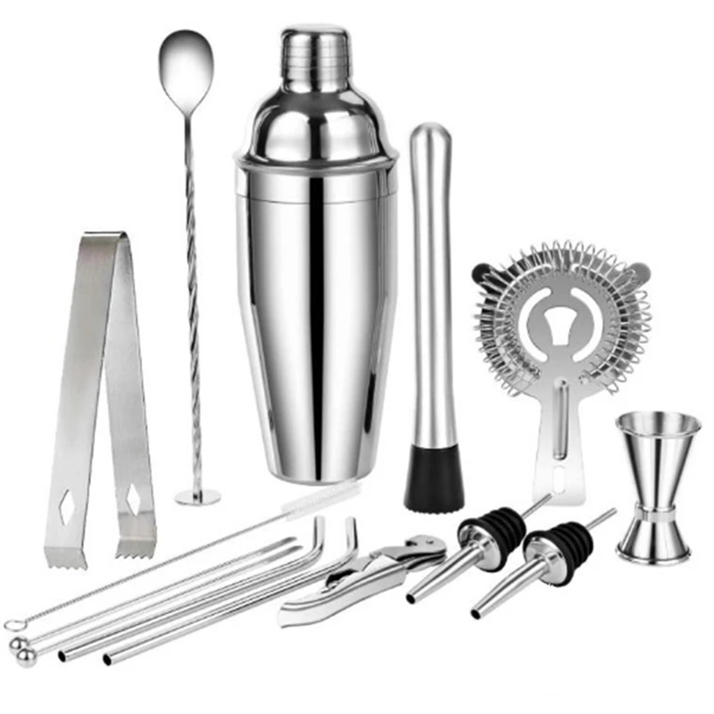 

14-Piece Stainless Steel Bar Tools Shaker Bartender Kit For DIY Bartending Home Made Cocktails Accessories