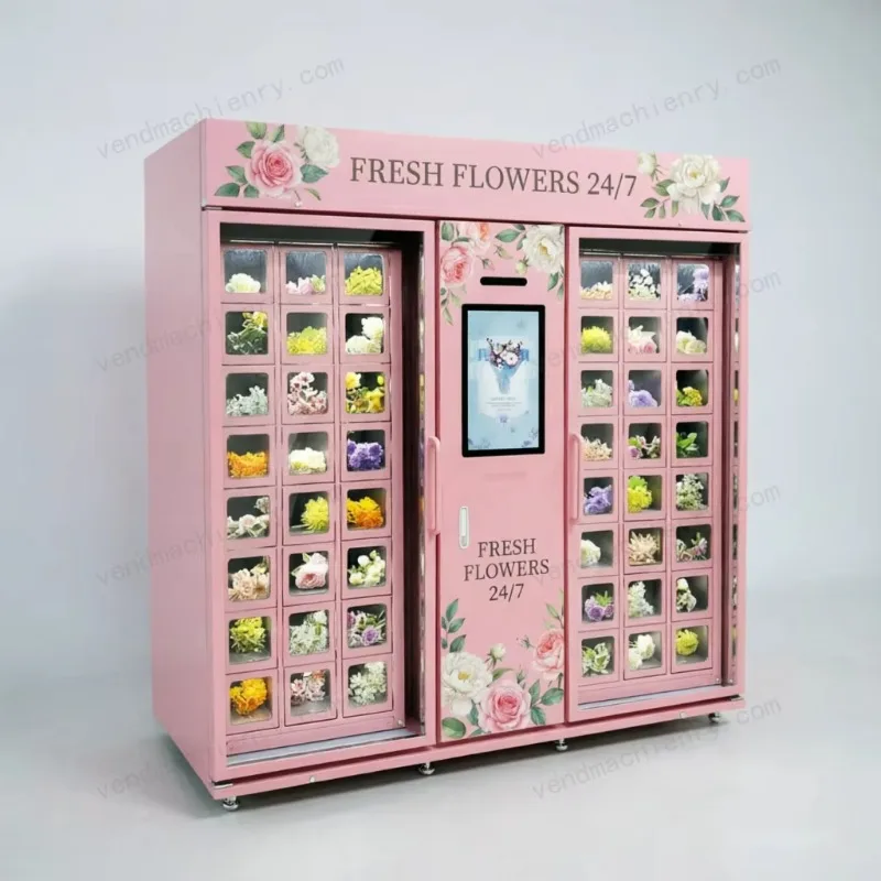 Commercial Refrigerated Flower Dispenser with Adjustable Shelves for Different Bouquet Sizes and Arrangements