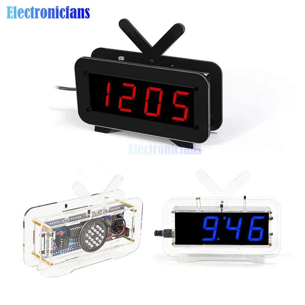 Diy Kit Digital LED Electronic Clock Voice Version 51 Microcontroller Clock Time Light Control Temperature Red/Blue/Green/White