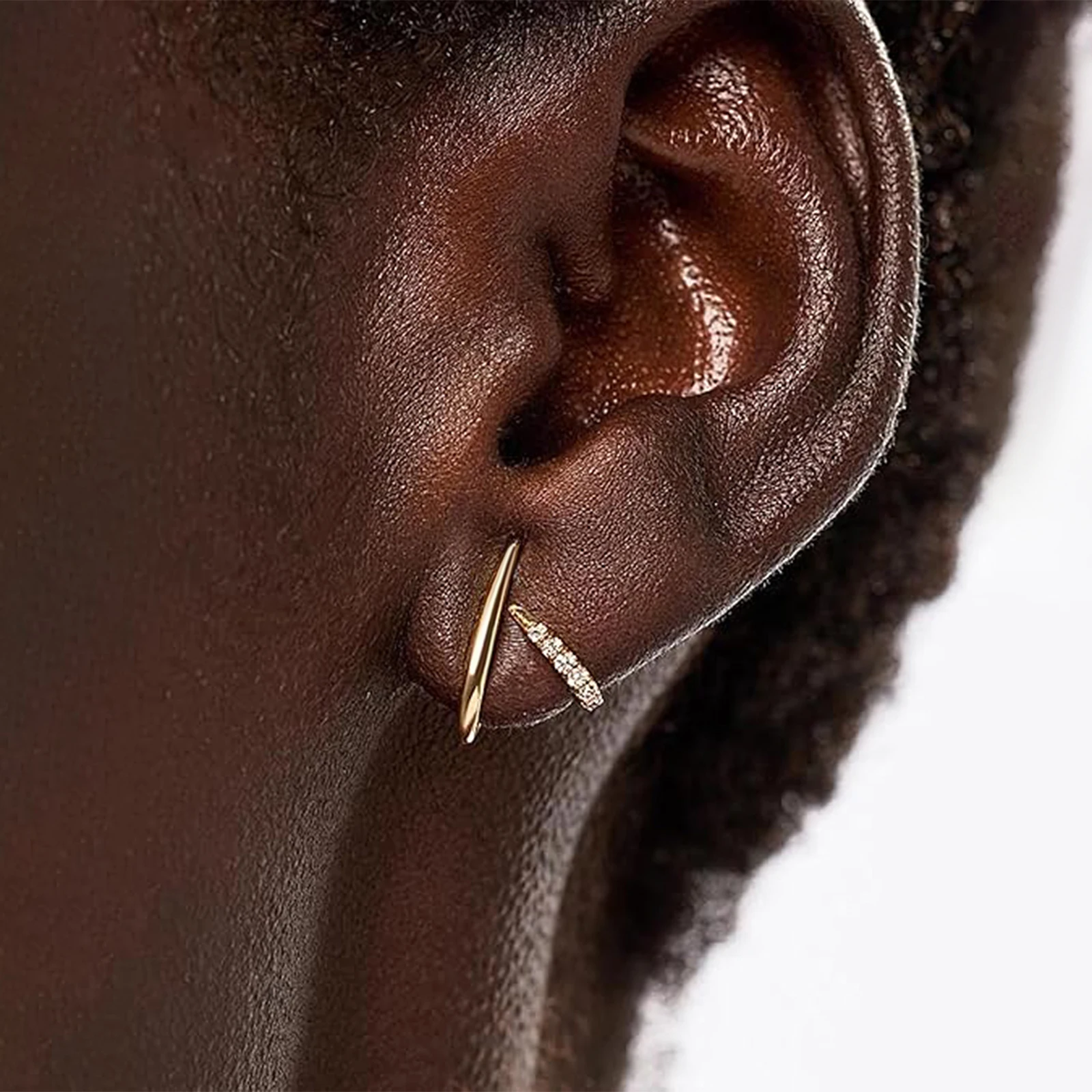 MHS.SUN Classic Zircon Geometric X Shaped Stud Earrings For Women Men Dainty Gold/Silver Color Versatile Daily Jewelry Gift
