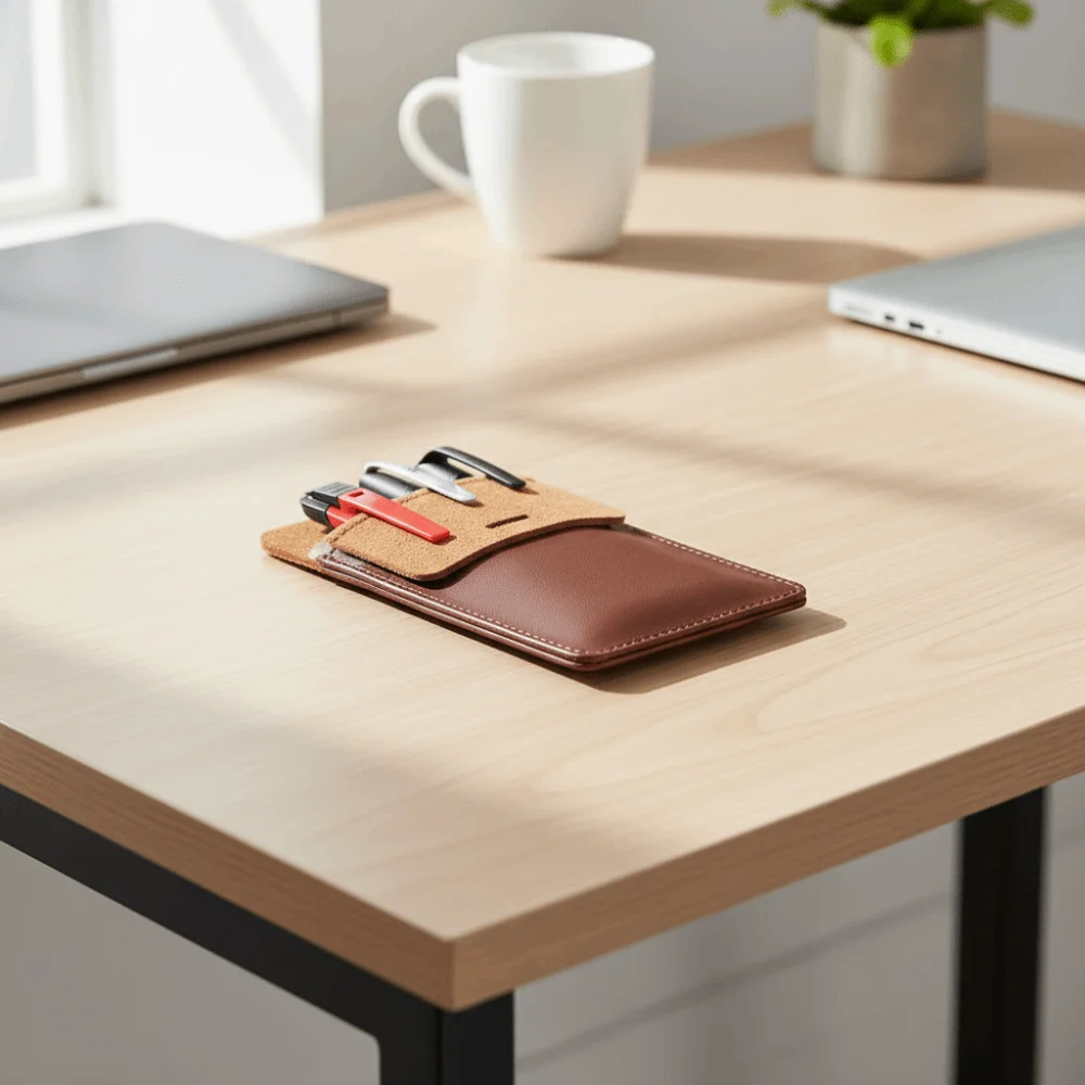 

Organizer Durable Leather Pen Sleeve PU Insert Pocket Pen Organizer Leak-proof Multi-functional Pen Pouch School