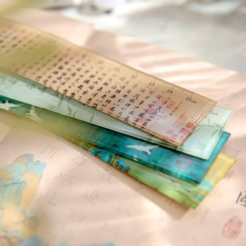 1pc Acrylic Ruler Ancient Style Famous Painting Students Stationery Art Drawing Hand Ledger Ruler