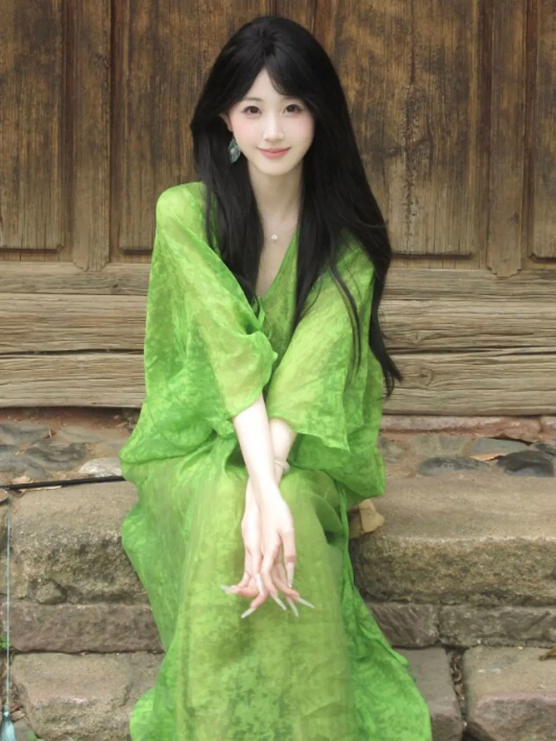 

Stunning V-neck Beach Vacation Style Long Dress Beautiful Summer Cotton A-line Midi Dress Mid-high Waist Elegant One-piece