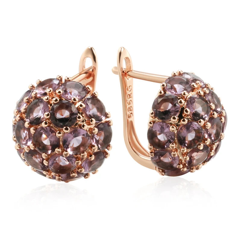 JULYDREAM Vintage Luxury Full Paved Purple Zircon Ball Drop Earrings 585 Gold Color Women Ethnic Geometric Jewelry Fashion Gifts