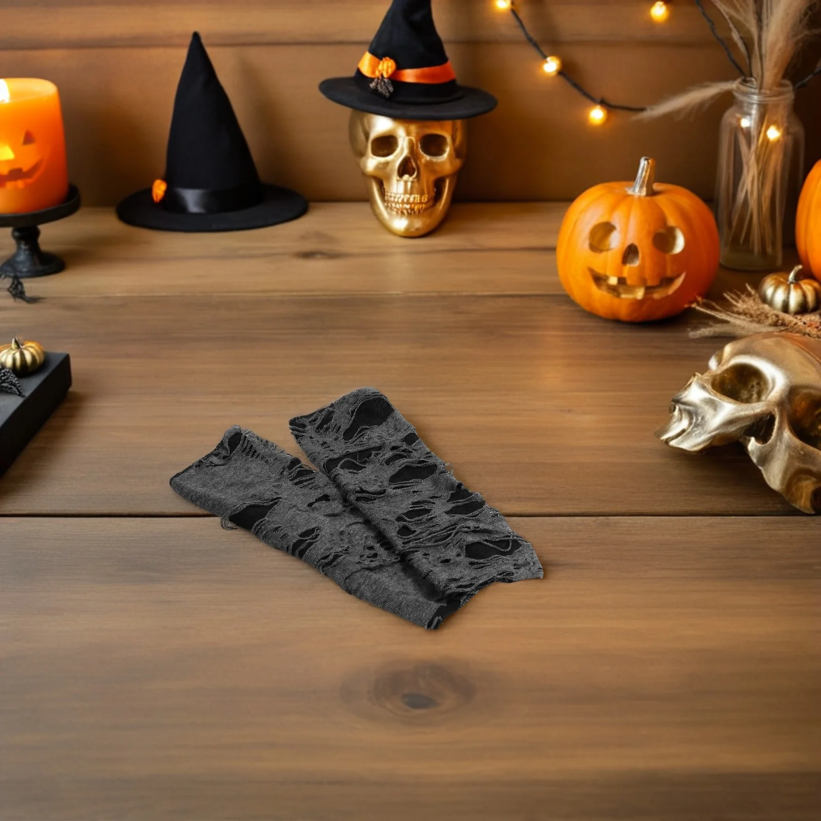 

3Pairs Halloween Punk Fingerless Gloves Black Lace Broken Ripped Gothic Rock Costume Arm Warmers Women Gothic Clothes for Women