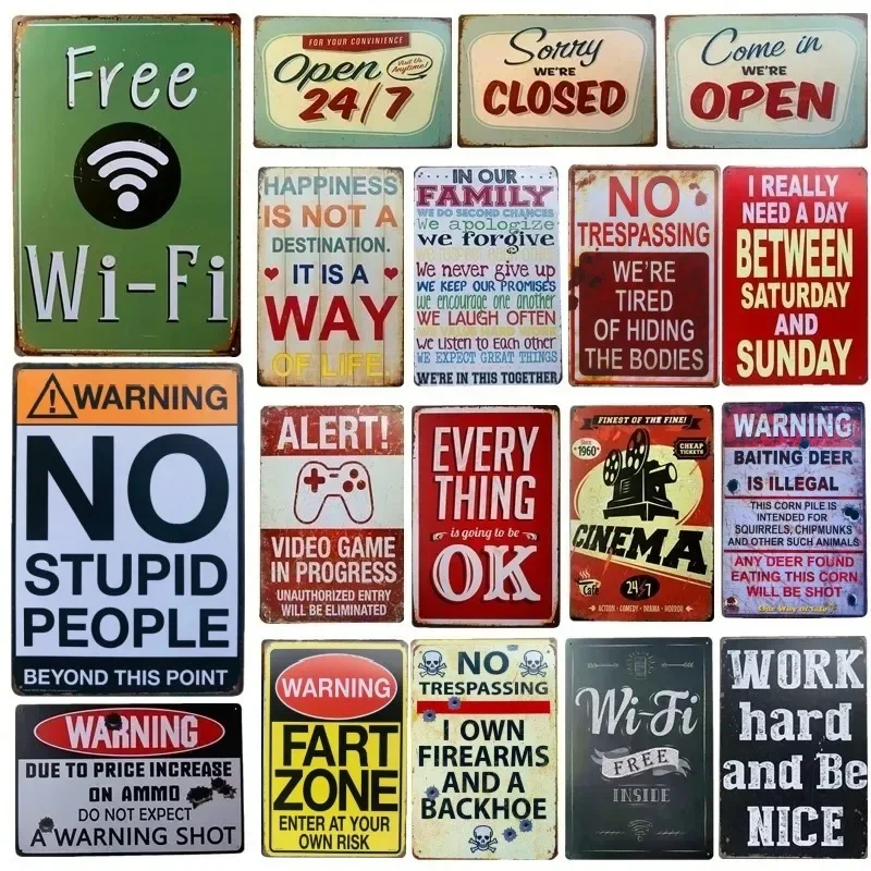 

Metal Tin Poster Open Closed Warning Retro Metal Tin Sign Plaque Poster for Bar Club Wall Decor Retro Vintage Wall Plate Pendant