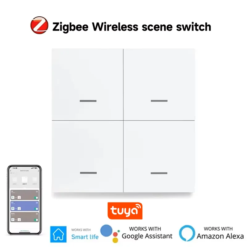 Tuya Smart ZigBee Scene Switch Wireless Scene Switch 4 Gang 12 Mode Automatic Scenario Push Button Controller