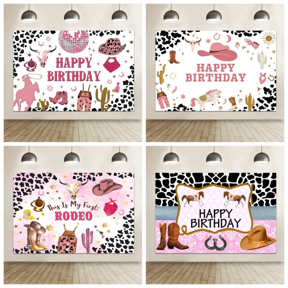 

Western Cowgirl Backdrop Vintage West Cowboy Hat Cactus Kids Birthday Baby Shower Decor Banner Portrait Photography Background