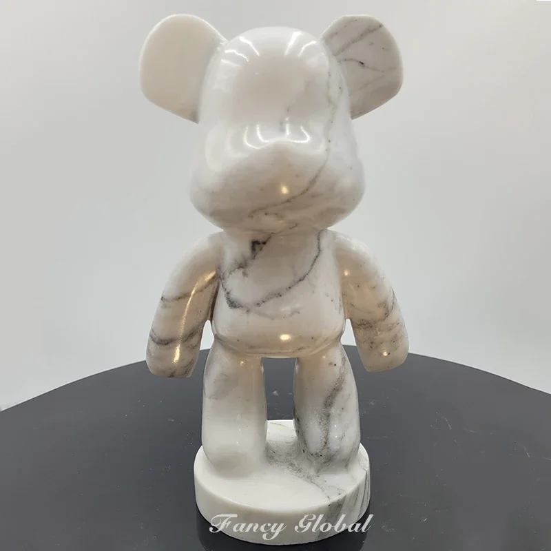 Fancy Natural Stone Craft Marble Bear Statue of Animal Sculpture Bearbrick