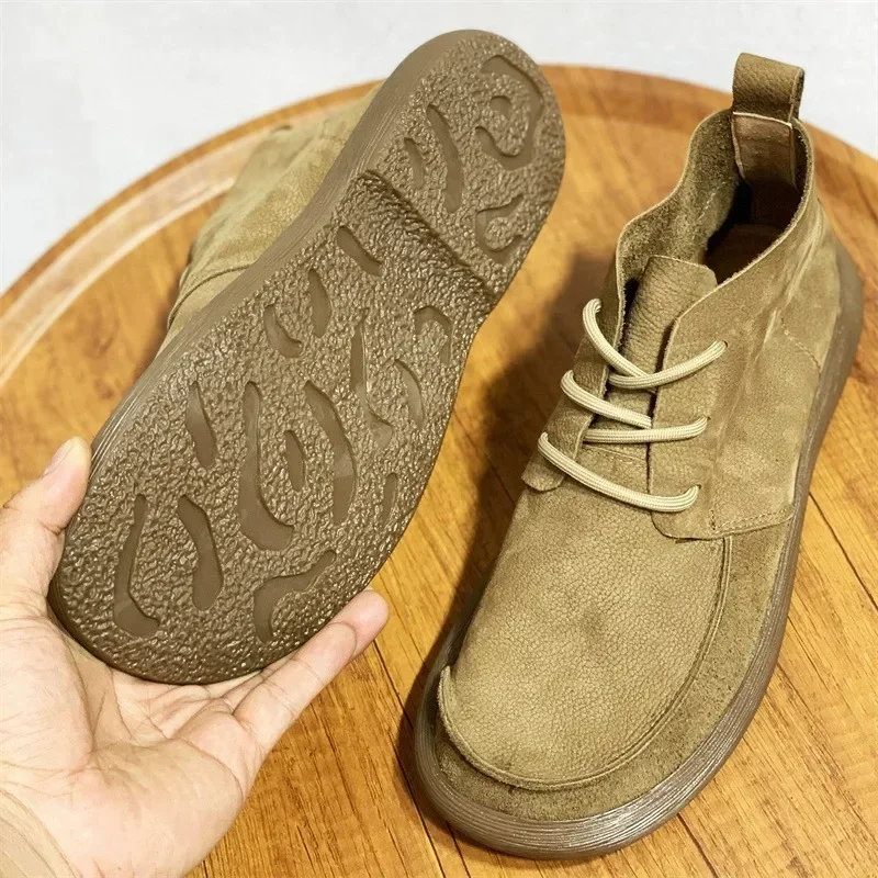 Wide Toe Barefoot Shoes Men's Boots 2025 Autumn New Cowhide Natural Real Leather Soft  Single Short Boots Shoes Suede