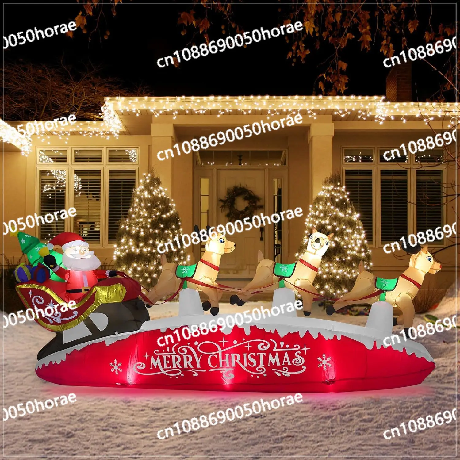 

10.8FT Wide Outdoor Lighted Inflatable Santa Claus Deer Built-in LED Holiday Lawn Yard Garden Decorations Christmas Blow Ups