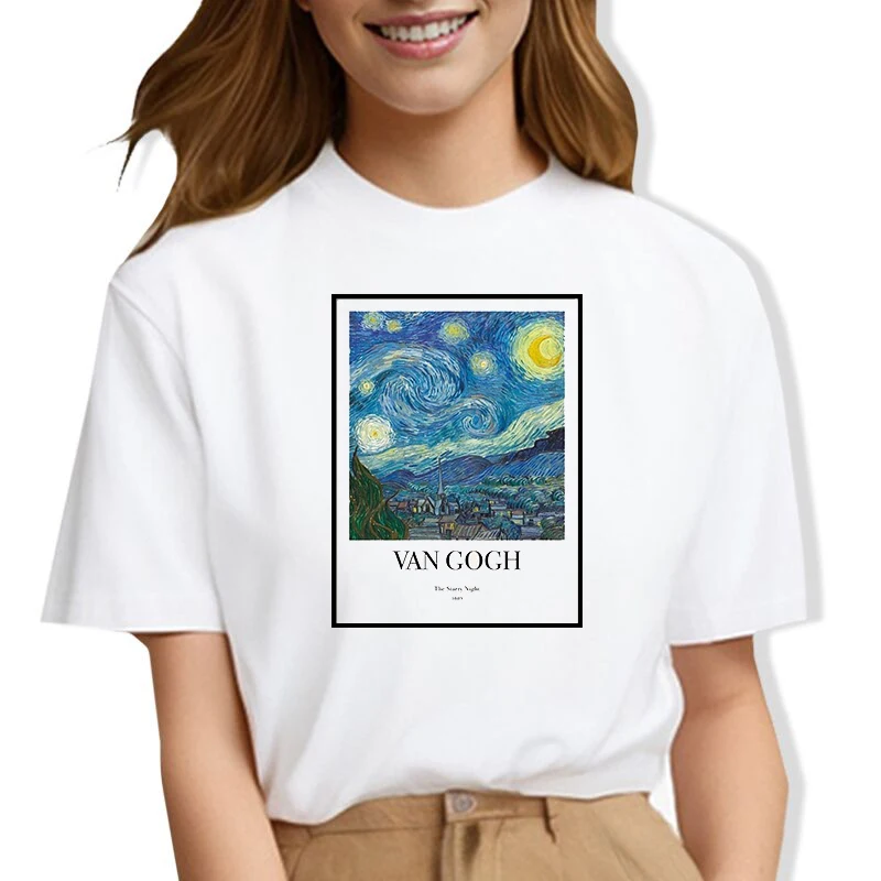 Van Gogh Art Oil Paint Printed T-Shirt Short Sleeve Streetwear Graphic Tees Women Clothes