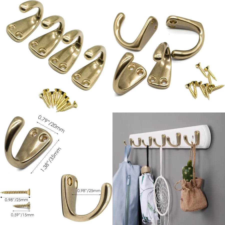 

4PCS Vintage Brass Coat and Hat Hook Classic Simple Hooks Wall Mounted Bath Stands for Hanging Clothes Hangers Scarf Towel Key