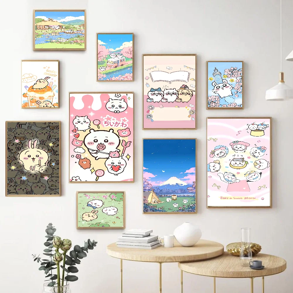 C-ChiikawaS Anime Posters Sticky HD Quality Wall Art Retro Posters For Home Kawaii Room Decor