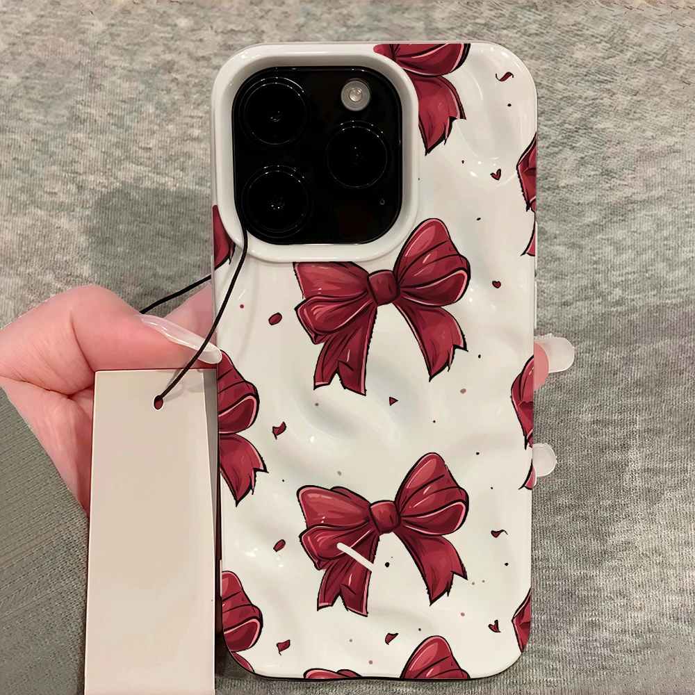 Koreanischer Stil Niedliche Schleifendruck-Handyhülle für iPhone 17 16 15 14 13 12 11 Pro Max 14 Plus 17Air Falten-Wellen-Soft-Silikonhülle – Detail 12