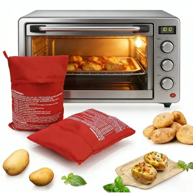Bolsa Reutilizable Roja para Hornear Papas en Microondas, Bolsa para Cocinar Rápido, Perfecta para Hornear Papas y Verduras en 4 Minutos
