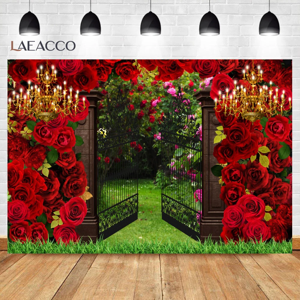 Rose Arch Wedding Photography Backdrop Spring Garden Fence Grass Adult Birthday Party Photo Zone Background Cake Table Decor