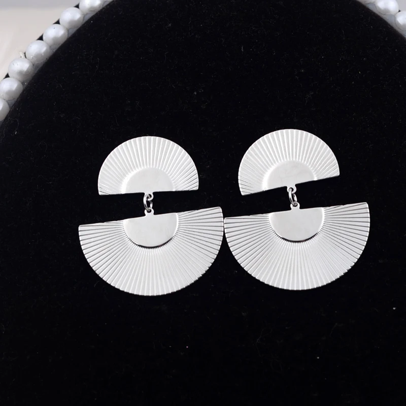 Big Small Semicircle Dangle Earrings for Women Double Layer Geometry Sector Drop Earrings Party Metal Punk Statement Jewelry