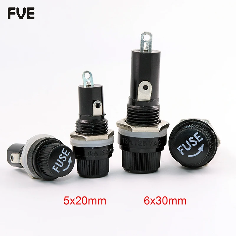 5*20mm 6*30mm 10A 250V Glass Fuse holders 5x20 6x30 Black Insurance Tube Socket Panel Mount Fuse Socket