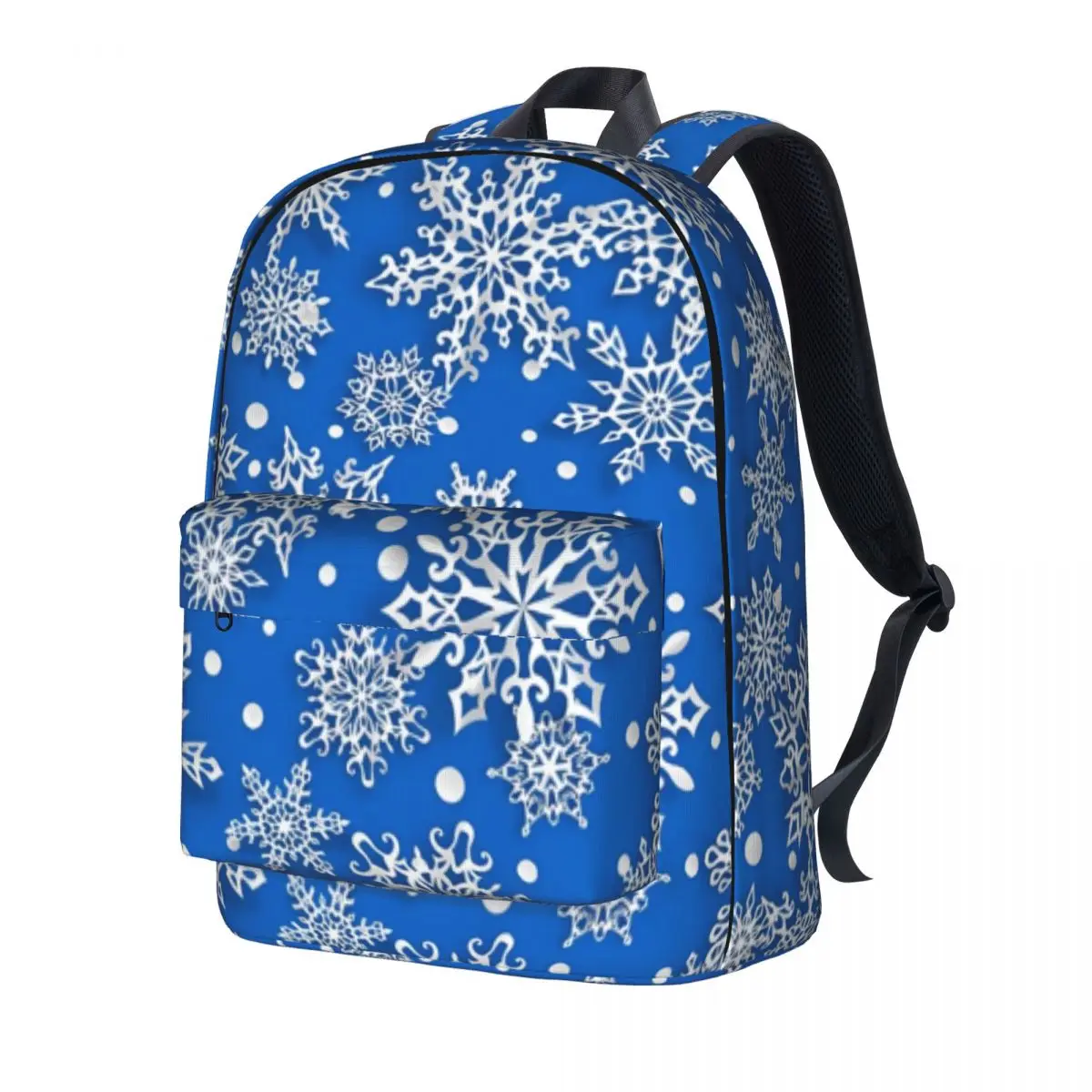 Festive Christmas Snowflake Backpack Blue White Travel Backpacks Women Men Stylish School Bags Design Print Rucksack