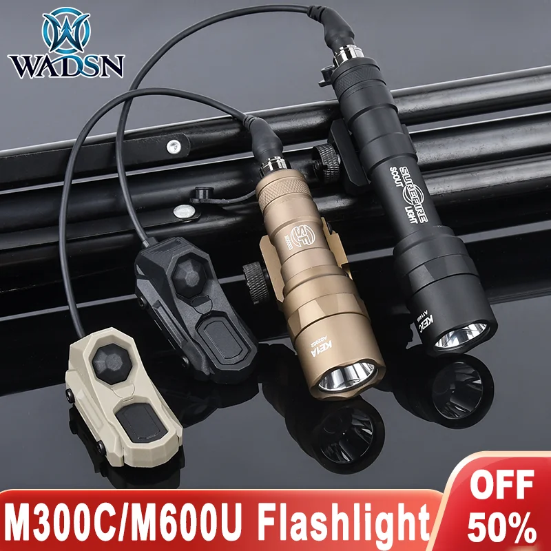 WADSN SF M300C/M600U Tactical Flashlight 510/800lumens White LED Light AXON Dual Switch Fit 20MM Rail Hunting Weapon Scout Light