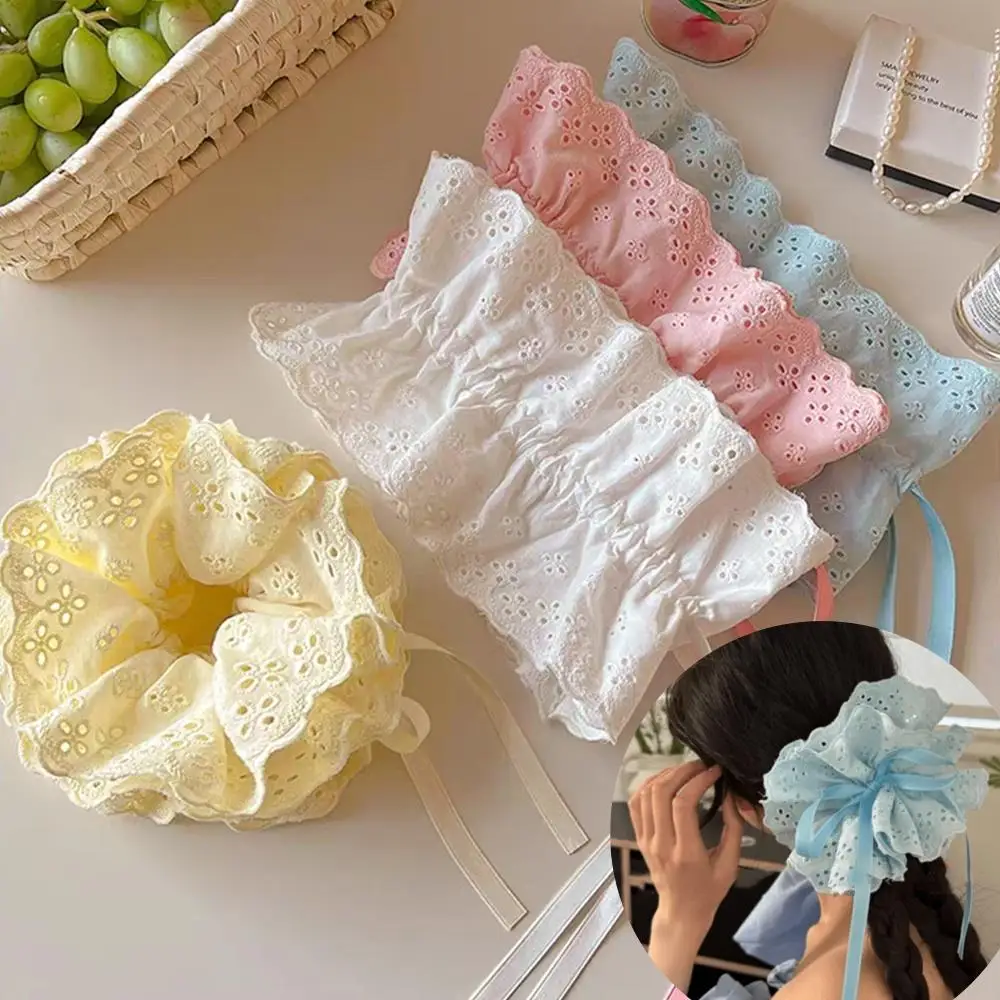 

New Women Lace Scrunchies Vintage Large Hair Bands Elastic Ponytail Holder Hoop Scrunchy Lace Ribbon Rubber Band Sweet Headwear