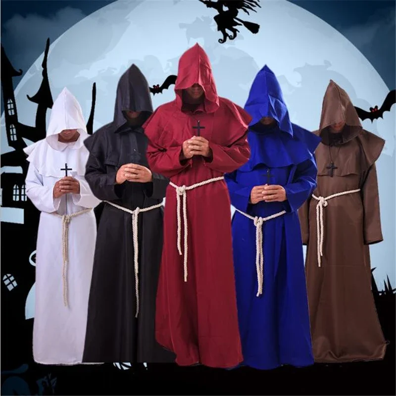 Ataullah Halloween Monk Wicca Cloak Robe For Men and Woman Larp Witch Costume Carnival Party Ghost Vampire Cosplay Dress DW002