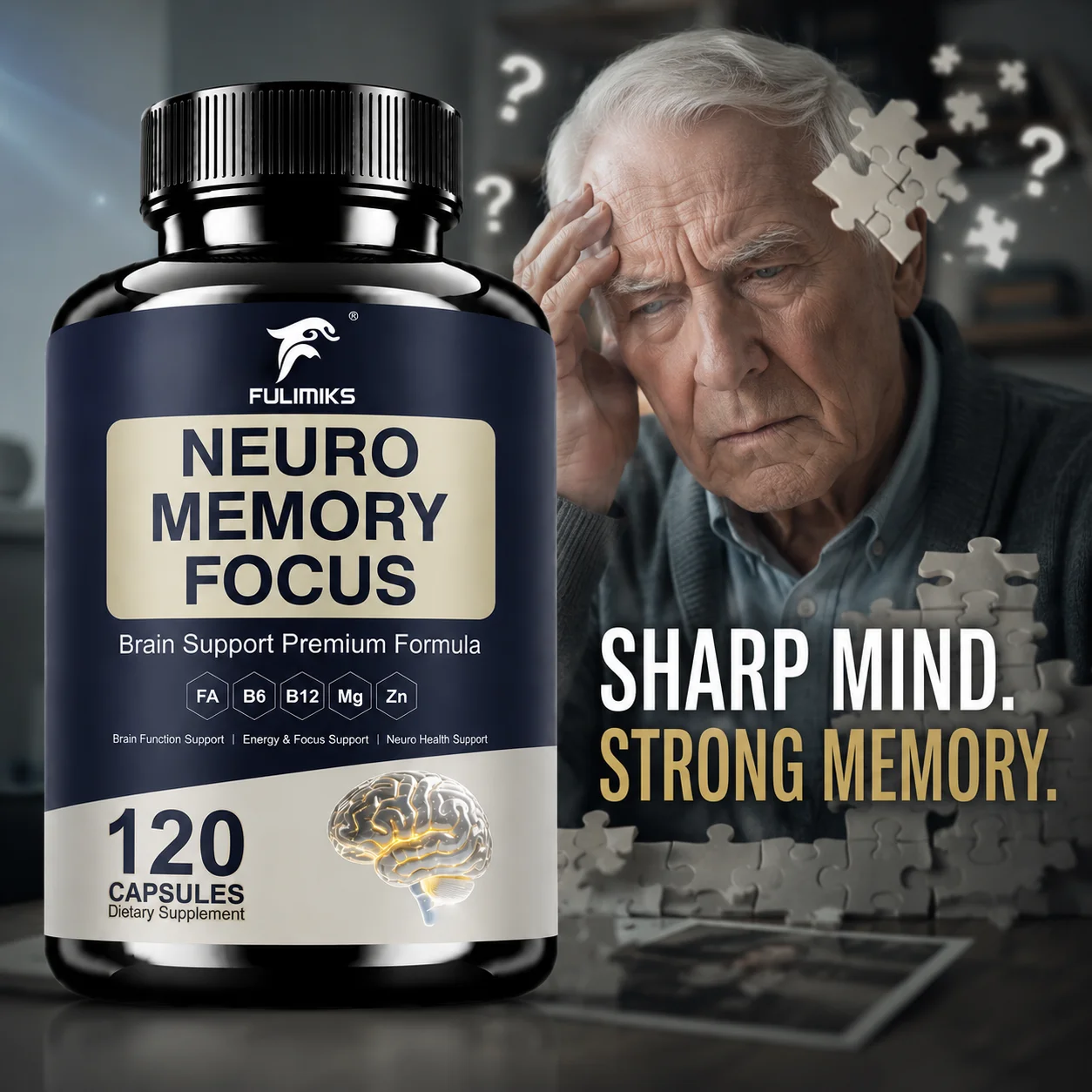 Premium Neuro Cognitive Brain Supplement, Promotes Memory Performance, Mental Clarity, Sharp Focus & Neuro Protection,for Adult