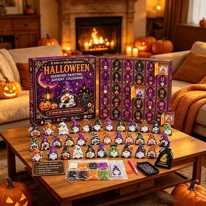 Wooden Craft Hanging Ornament - Halloween Little Dwarf 31 Different Pendants, Halloween Countdown Calendar