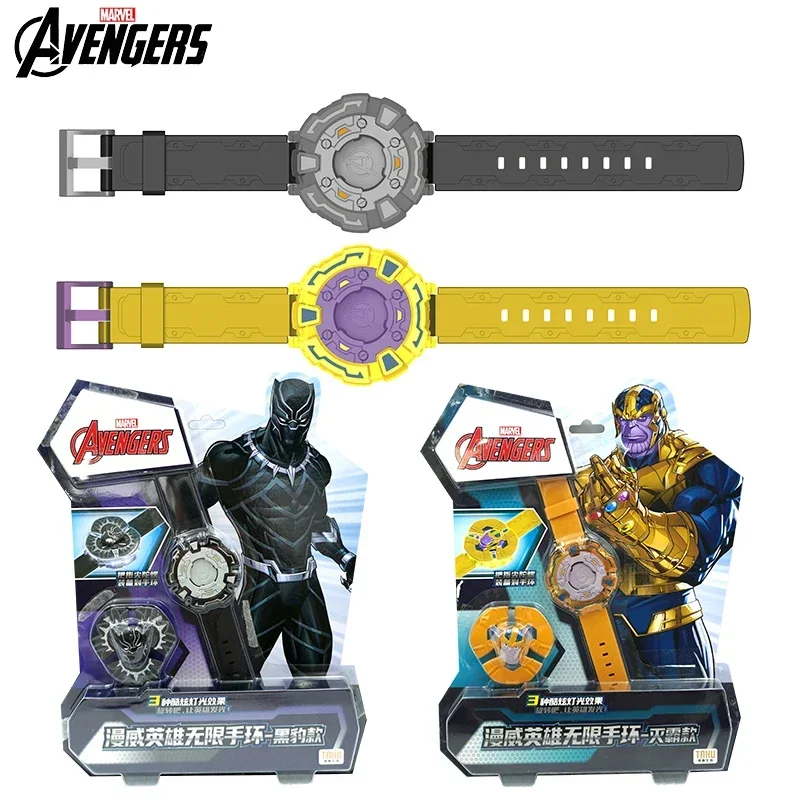 

New Marvel Avengers Black Panther Thanos Fidget Spinner Wristband 2Pcs Three Kinds of Glare Movie Peripheral Toy Set Boys Gifts