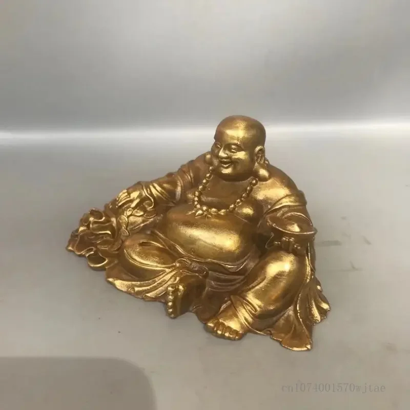 Pure Copper Maitreya Laughing Buddha Cloth Bag Buddha Bronze Statue, 9.5CM Small Buddha Statue Sculpture Home Vehicle Decor, 1Pc view 6