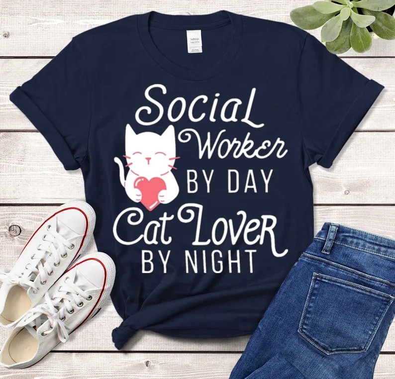 Maglietta regalo dell'assistente sociale regalo dell'amante del gatto dell'assistente sociale per il regalo dell'assistente sociale compleanno manica corta Top Tees O collo