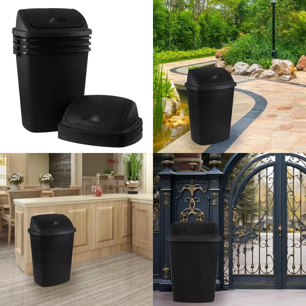 

набор из 4 черных распашных крышек для пластиковых кухонных мусорных банок емкостью 18 галлонов.