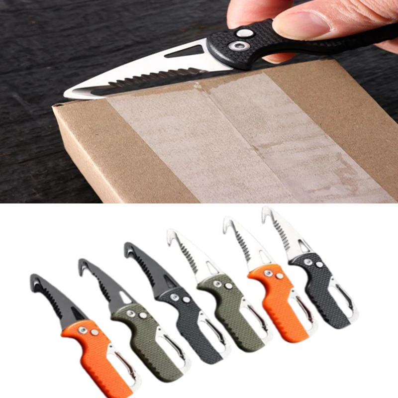 

1PC Outdoor Camping Portable Folding Knife Multifunctional Serrated Hook Knife StainlessKeychain Survival Cutter Tool Box Opener