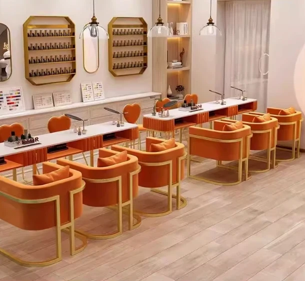 طاولة أظافر رخامية بسيطة وحديثة فاخرة وخفيفة الوزن ومجموعة كراسي لصالونات التجميل ومتجر أظافر فردي وطاولة أظافر مزدوجة