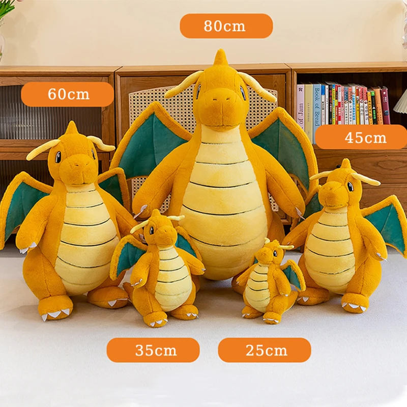 35/85Cm Dragonite Pokemon Groot Pluche Speelgoed Anime Pop Schattig Kussen Cartoon Gigantische Pokémon Plushie Knuffel Cadeau Voor Kinderen Kerst