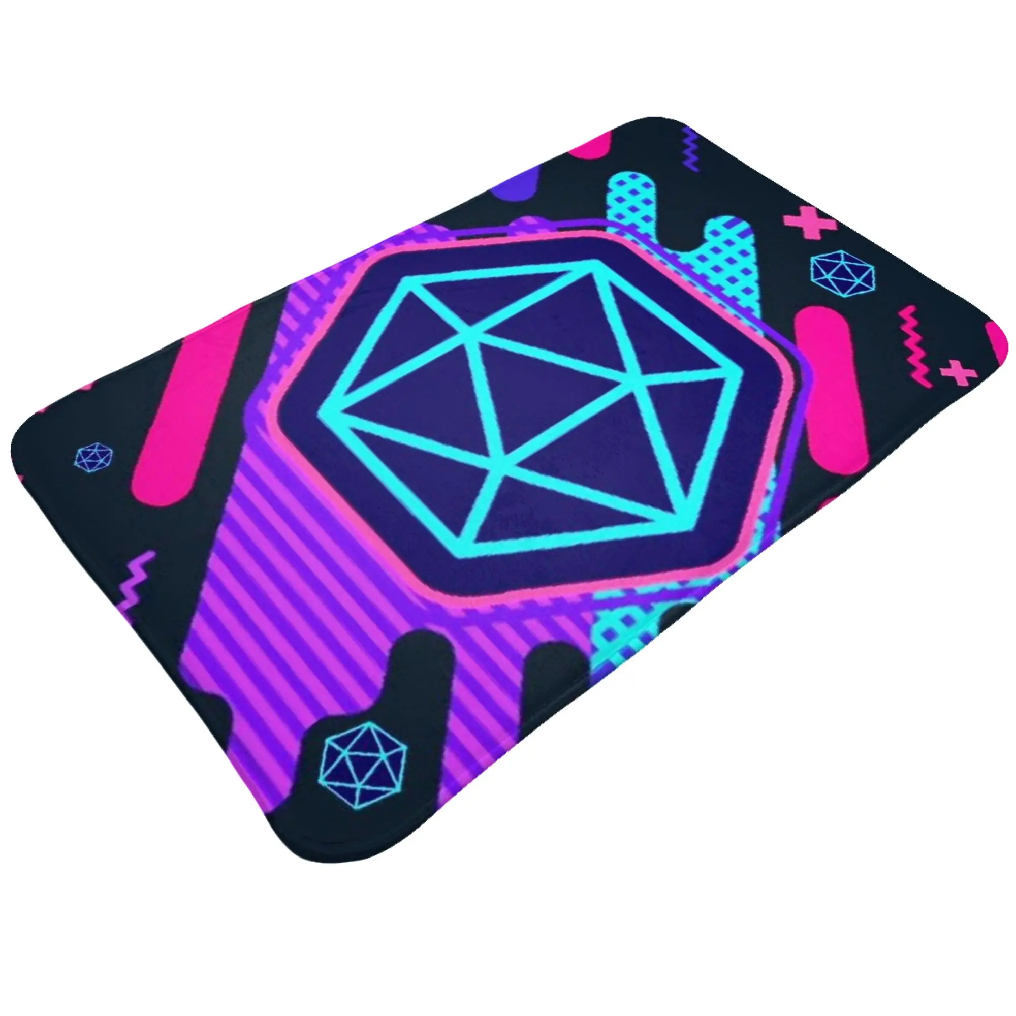 Dice Hexagon Neon Cyber Pattern Non-slip Doormat Bath Mat  Floor Indoor Home Decorative